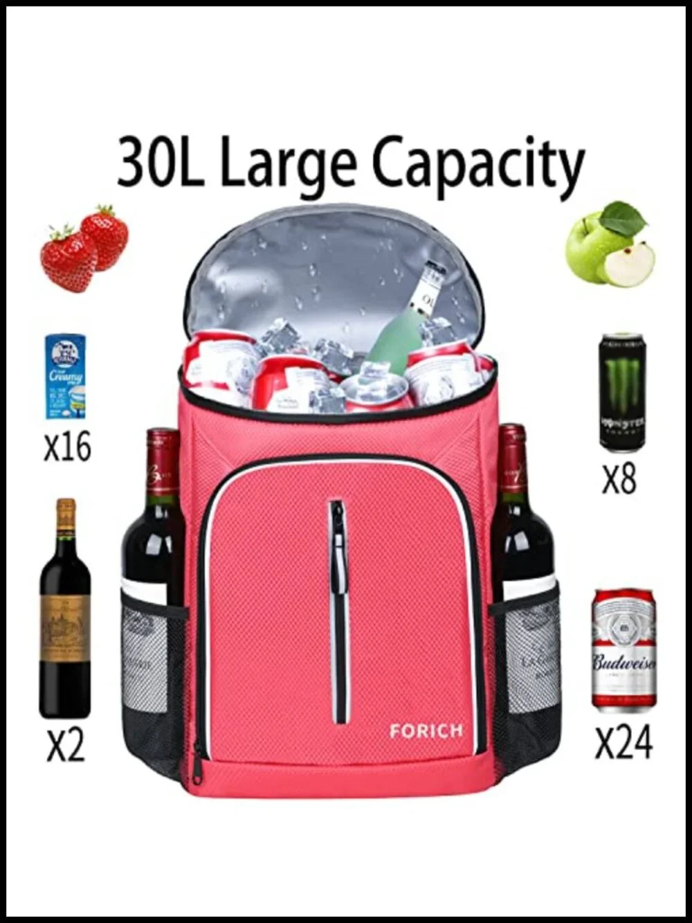 Insulated Leakproof Cooler Backpack - 30L Travel Hiking Camping Lunch Wine